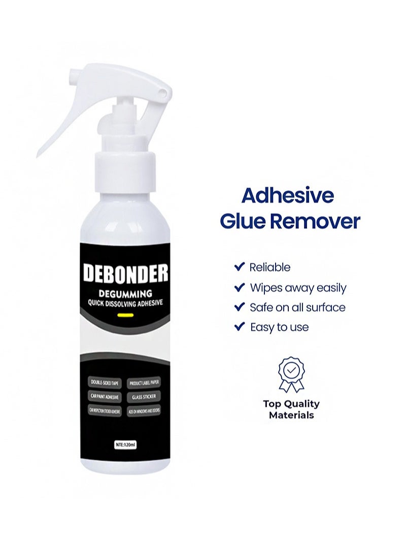 Apustim Debonder Degumming Quick Dissolving Adhesive，Glue Off Adhesive Remover with Scraper & Plastic Razor，Glue Remover Spray Effortlessly Erase Adhesive Hassles & Car Stickers，for Label Sticker Residue（120ml）  - Image 2