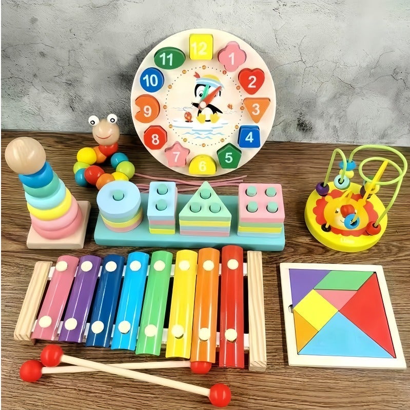 Montessori Toys for 3 Year Old Boys Girls, 7PCS Kids Wooden Toys, Baby Boy Toys 3-6 Year Old, Preschool Educational Learning Toy for Kids - Image 1