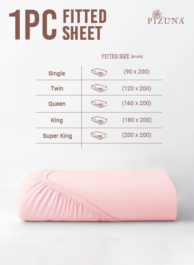 Pizuna Pure 100% Cotton Twin Fitted Bed Sheet 120x200 cm Light Pink, 400 Thread Count Cool Luxury Soft Long Staple Cotton Sateen Weave, Deep Pocket Bedsheet Fits 40cm (Fitted Sheet -1PC) - Image 3