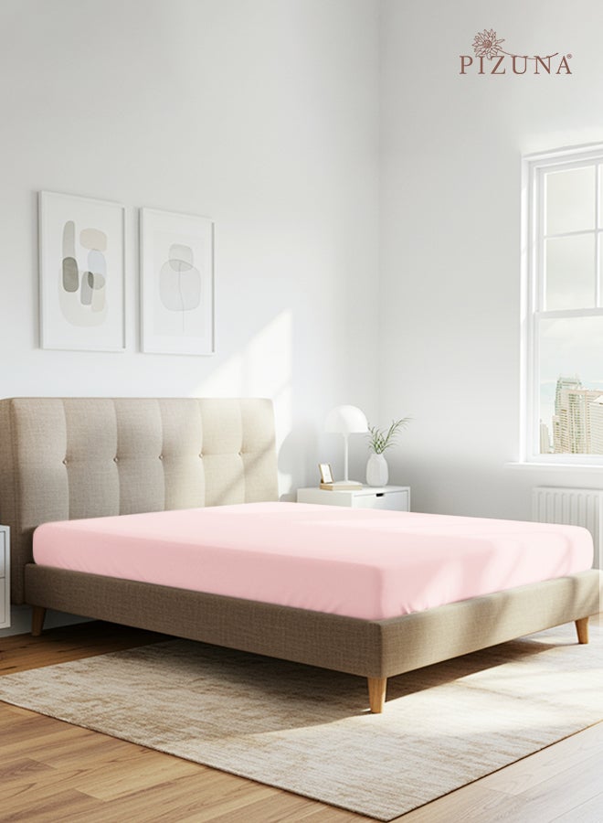 Pizuna Pure 100% Cotton Twin Fitted Bed Sheet 120x200 cm Light Pink, 400 Thread Count Cool Luxury Soft Long Staple Cotton Sateen Weave, Deep Pocket Bedsheet Fits 40cm (Fitted Sheet -1PC) - Image 1