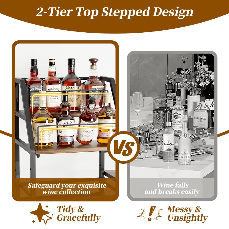 VINAEMO Rolling Bar Cart with Wine Glass Holder, Bar Carts for The Home, Bar Stand for Home, Small Mini Bar for Whiskey Wine, Liquor Cart for Home Bar, Alcohol Cabinet for Bar, Kitchen, Dining Room - Image 4