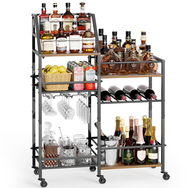 VINAEMO Rolling Bar Cart with Wine Glass Holder, Bar Carts for The Home, Bar Stand for Home, Small Mini Bar for Whiskey Wine, Liquor Cart for Home Bar, Alcohol Cabinet for Bar, Kitchen, Dining Room - Image 1