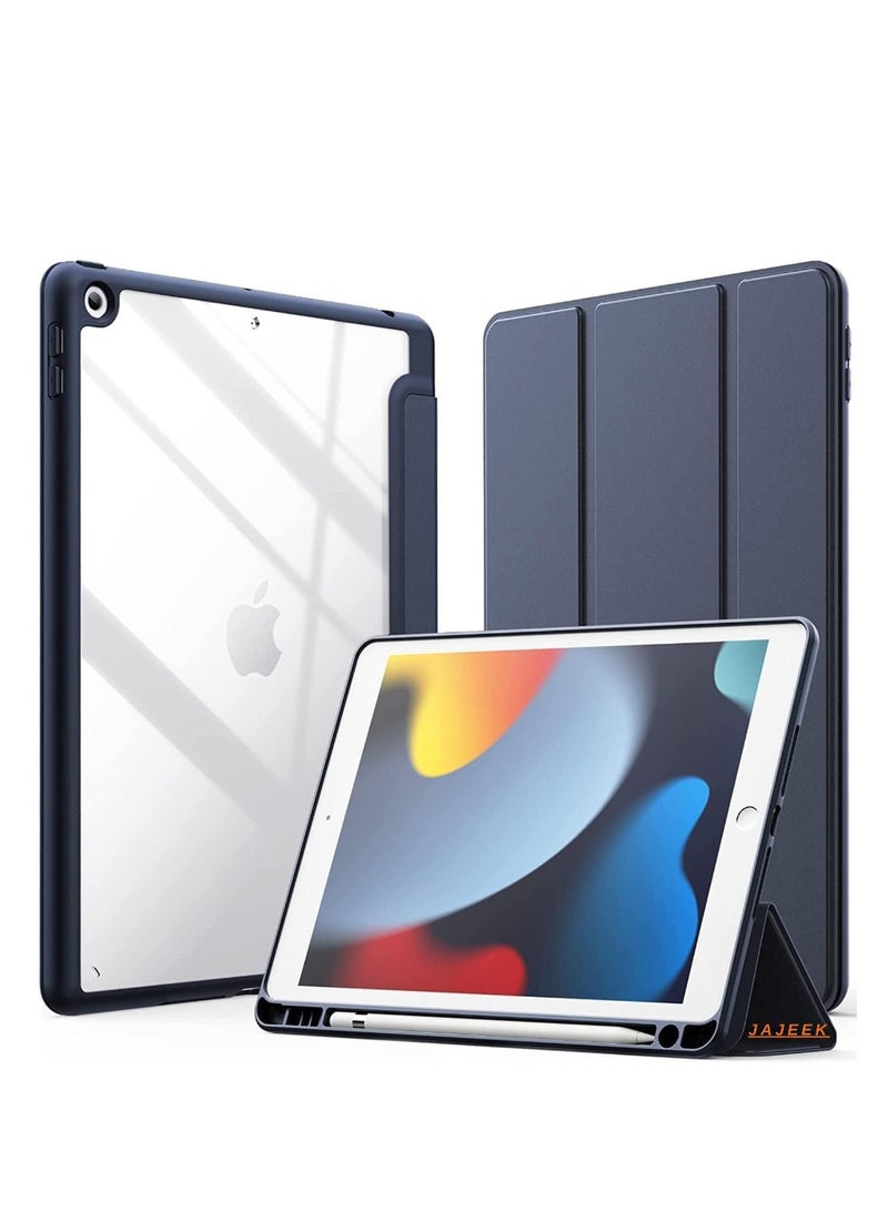 JAJEEK Protective Case for iPad 10.2 inch (9th/8th/7th Generation, 2021/2020/2019) – Slim Shockproof Case with Pencil Holder, Clear Back Cover (Navy Blue) - Image 1