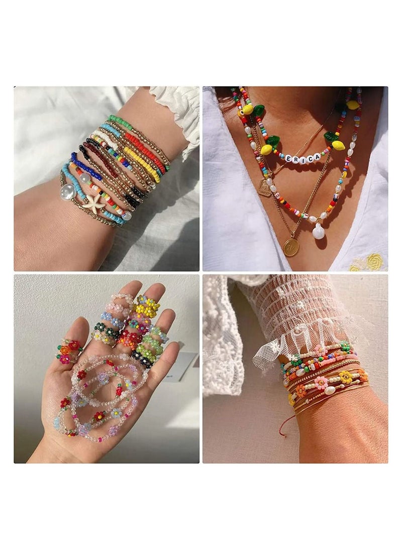 Y&D 17500 Pcs 2mm Glass Seed Beads for Jewelry Making Kit, 1200 Alphabet Letter Beads, Tiny Set Bracelets Making, DIY, Art and Craft with Rolls of Elastic String Cord, Charms Rings  - Image 3