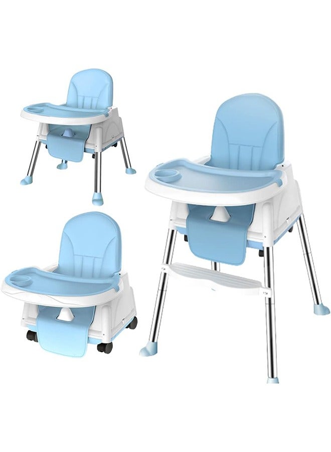 Baby High Chair with Safe Meal Tray, Adjustable Height Baby Feeding Chair, Foldable Baby Dining Chair, for Babies and Toddlers (Sky Blue)