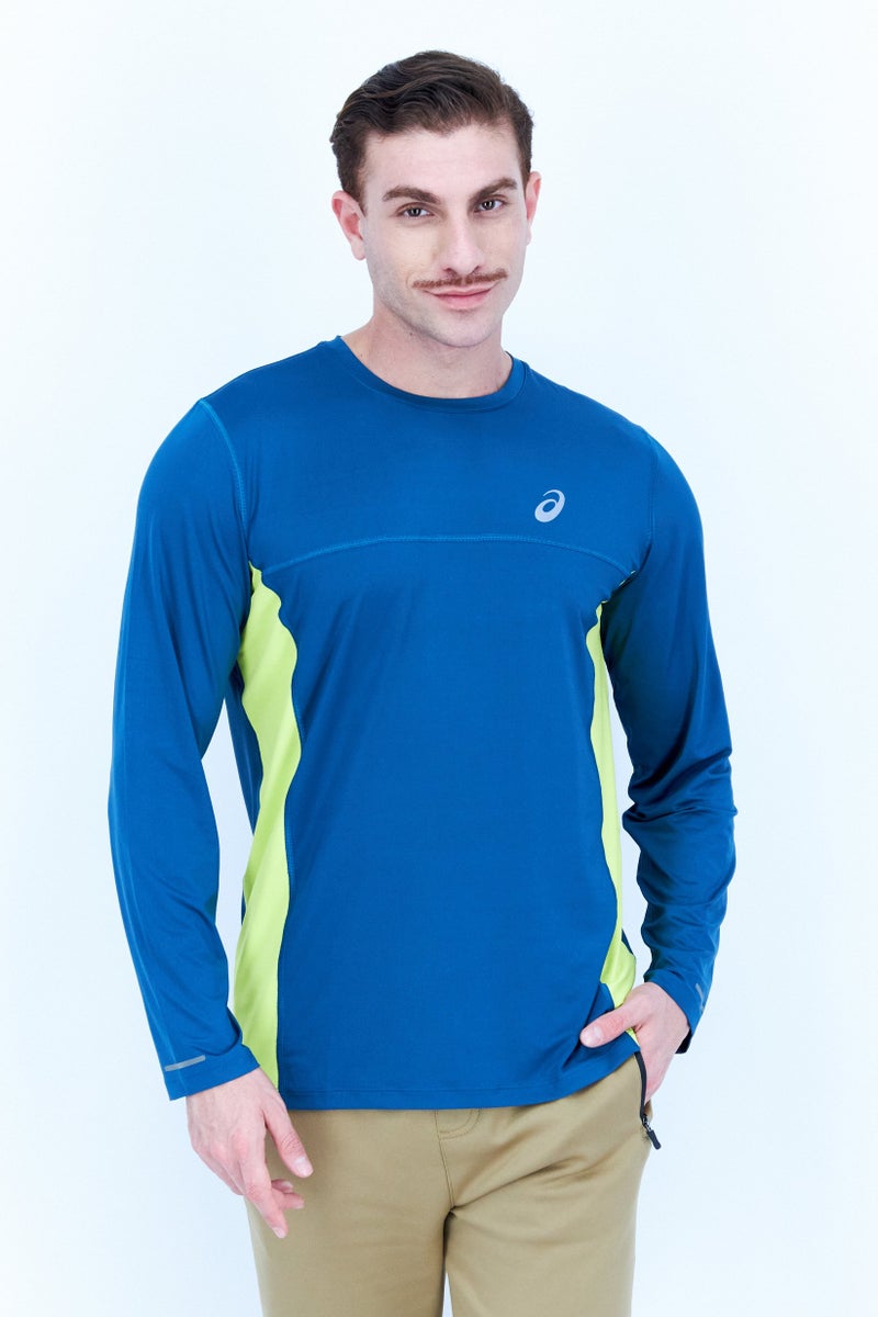 asics تي شيرت تدريب بأكمام طويلة للرجال، لون أخضر مزرق - Image 1