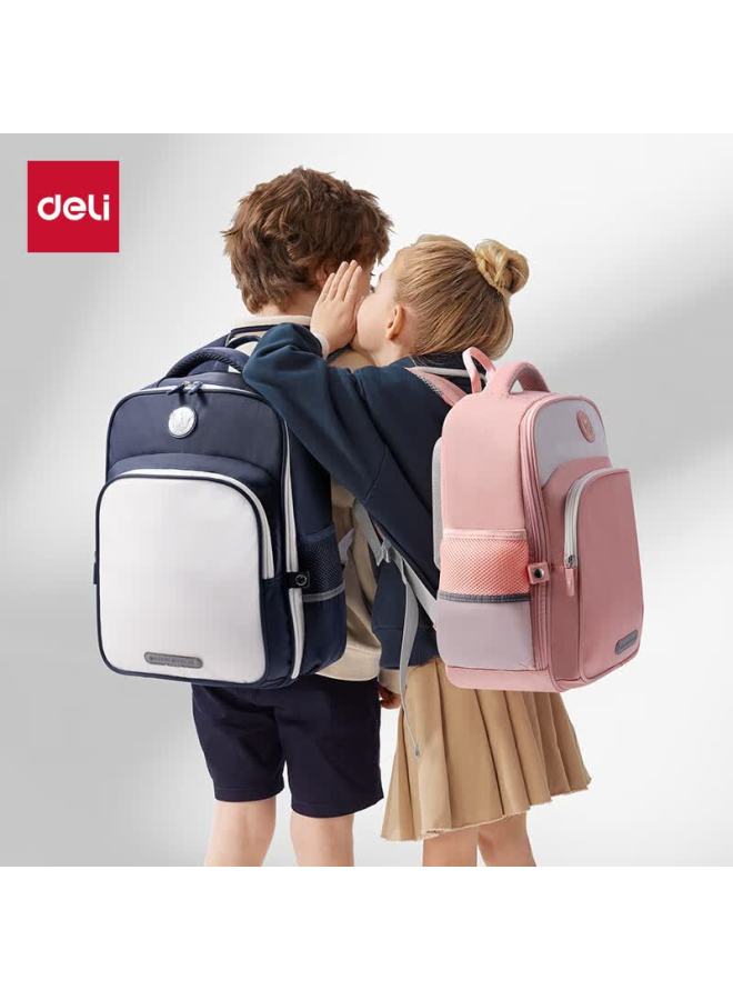 Deli Academy Series Simple Fashion Backpack For Primary School Students Grades 1-3 Blue And White - Image 1