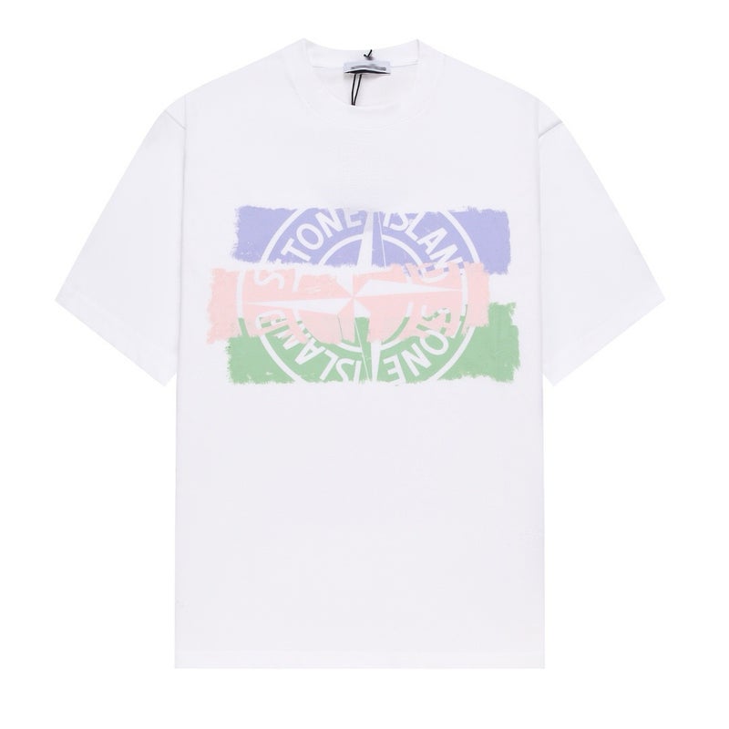 Cross-border STOD trendy brand original small stone embroidered logo short-sleeved T-shirt logo printed loose round-neck couple base shirt - Image 1
