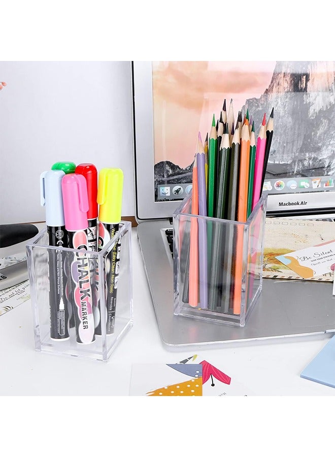 YelaJoy Acrylic Pen Holder, Clear 8 Pack Desktop Pencil Cup Stationery Organizer for Office Desk Accessory, Square Makeup Brush Srotage for Home, Cutlery Storage Organizer (Clear, 8 Pack) - Image 2