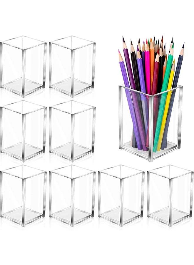 YelaJoy Acrylic Pen Holder, Clear 8 Pack Desktop Pencil Cup Stationery Organizer for Office Desk Accessory, Square Makeup Brush Srotage for Home, Cutlery Storage Organizer (Clear, 8 Pack) - Image 1