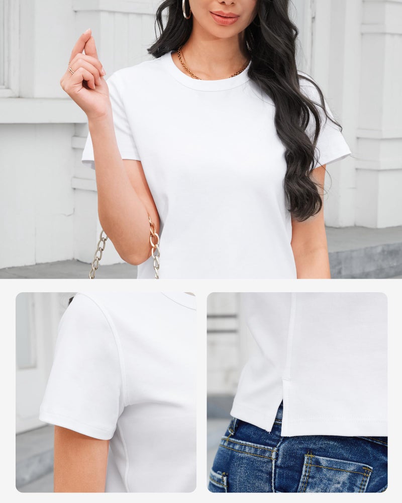 Stelle Women's Cotton T-Shirts Crewneck Short Sleeve Basic Tees Summer Tops(White,M) - Image 5