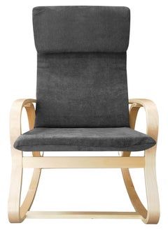Moon Home and more.. Modern Bentwood Rocking Chair Chenille Fabric Upholstered Relax Rocker Lounge Chair Grey  - Image 3