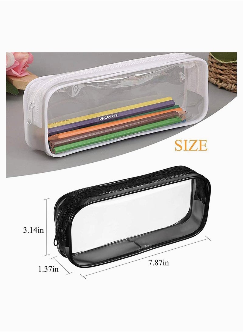 SYOSI - Pencil Bag, SYOSI 4 Pieces Pencil Bag Case Clear Makeup Clear Bag Pouch Big Capacity Bags with Zipper for Stationery Cosmetics Storage, 2 Black And 2 White - Image 1