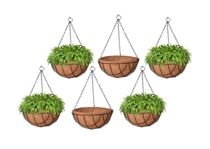 Bianco 10" Coir Hanging Basket/Coco Gardening Liner with Hanging Pots and Metal Hanging Chain/Hanging Planters- Set of 6 (Brown) - Image 1