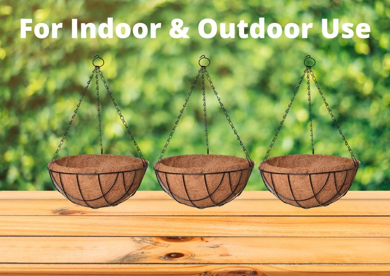 Bianco 10" Coir Hanging Basket/Coco Gardening Liner with Hanging Pots and Metal Hanging Chain/Hanging Planters- Set of 6 (Brown) - Image 4
