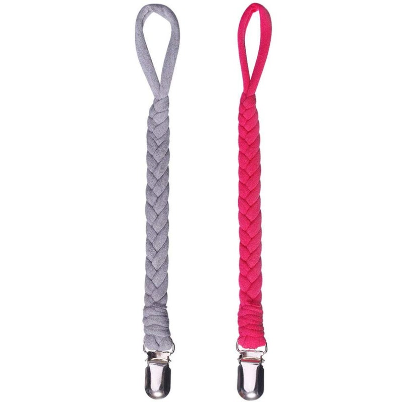Onwon 2 Pieces Pacifier Clips for Infant Boys and Girls Universal Pacifier Holder Soothie Leash by Hand-Made Braided for All Pacifiers Teething Drool Bibs (Color B) - Image 1