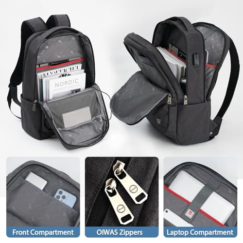 OIWAS Laptop Backpack 17 Inch For Men Business Backpack - Women Travel Daypack - Lightweight Large Backpack (Black) - Image 3
