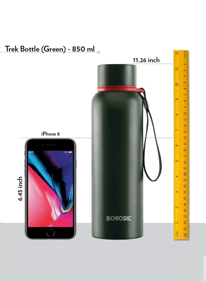 BOROSIL Vacuum Trek Bottle, Green 850Ml
