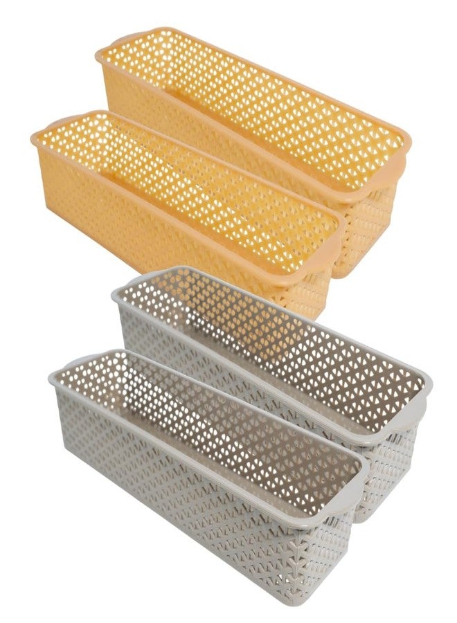 Simply Home Storex Multi-Purpose Plastic Storage Basket|Durable Stackable Organizer Tokri For Home,Kitchen,Bathroom & Office|Cutlery Tray,Cosmetics,Stationery|Set Of 4|Camel Coffee - Image 1