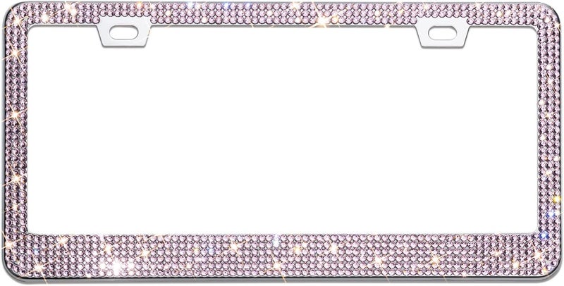 EWBN Bling Rhinestone License Plate Frame for Women，Diamond Sparkly License Plate Frames| Stainless Steel Frames & Over 1200 pcs Finest 14 Facets Glass Crystals Premium Diamond+GiftBox(Pink) - Image 2