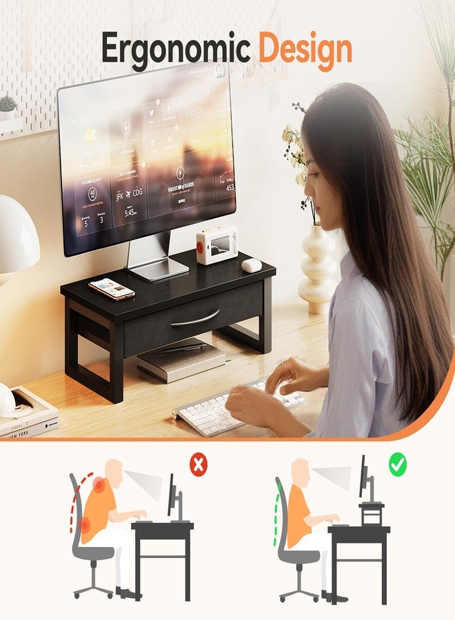 HEWORLIF Computer Monitor Stand Riser, Desk Organizers and Accessories with Drawer, 2-Tier Laptop Stand for Desk, Office Organizer Storage, Wood - Image 2