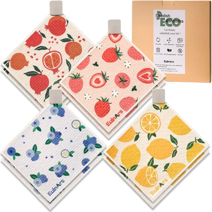 SWEDISH DISHCLOTHS FOR KITCHEN 8 PACK REUSABLE PAPER TOWELS WITH CLIPS NONSCRATCH SWEDISH DISH TOWELS SUPER ABSORBENT CELLULOSE SPONGE CLOTHS ECO FRIENDLY GIFTS