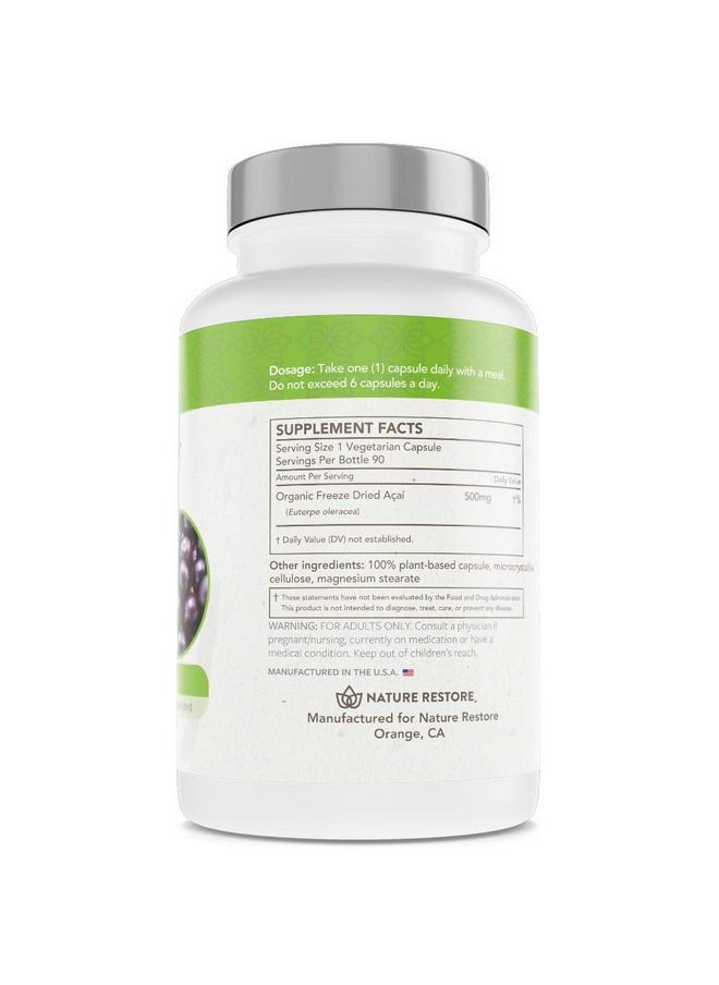 Nature Restore - Organic Acai Berry Supplement Freeze Dried 90 Acai Berry Capsules Non Gmo Gluten Free Vegan - Image 1