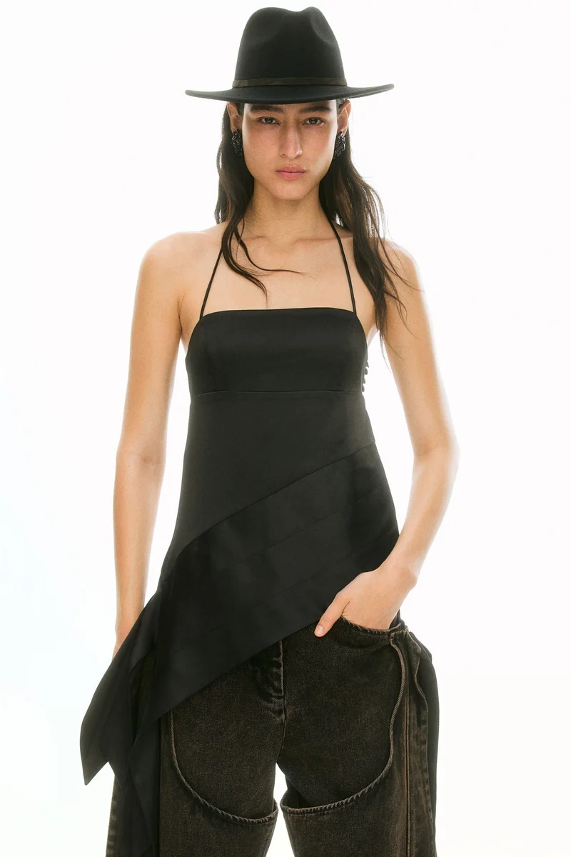 H&M Asymmetric satin halterneck top