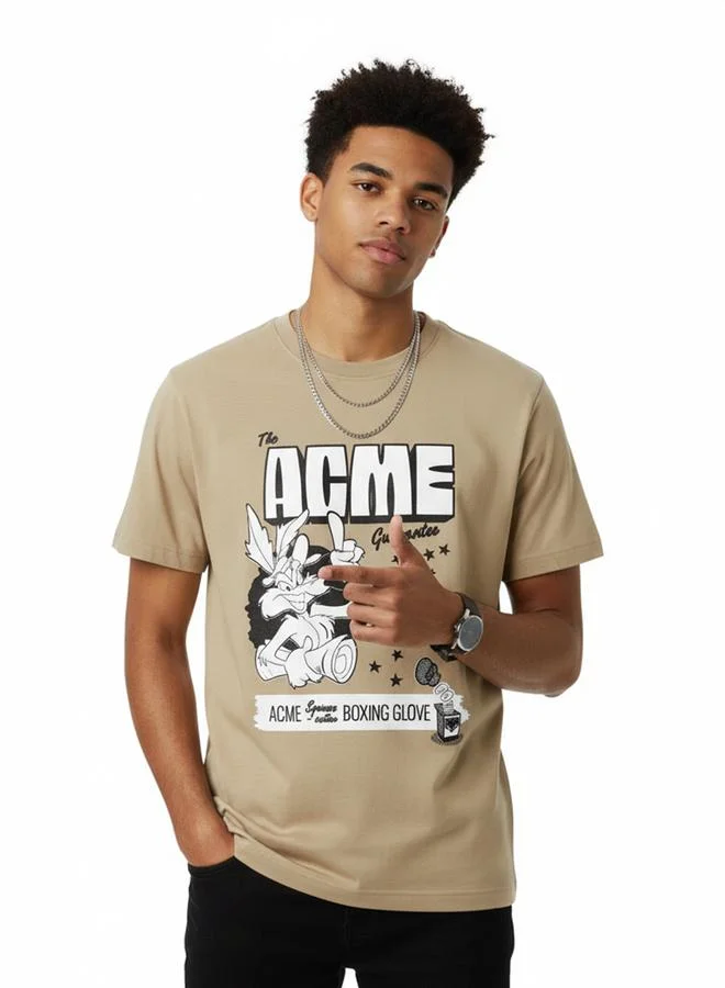 لوني تونز تيشيرت قطن بطبعة جرافيك وياقة دائرية