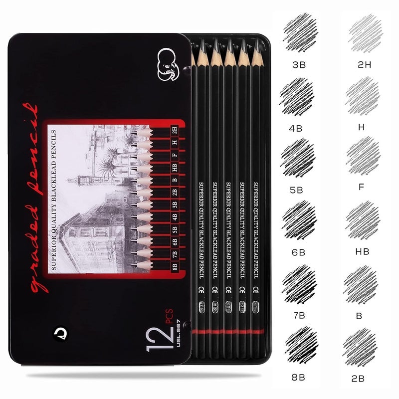 DaKos Professional Sketching Set for Artists, Drawing Tool Kit for Beginners, Complete Sketching Pencil Set for Kids with Easy Carry Canvas Rolling Pouch & Storage Box (50 Pcs.) - Image 3