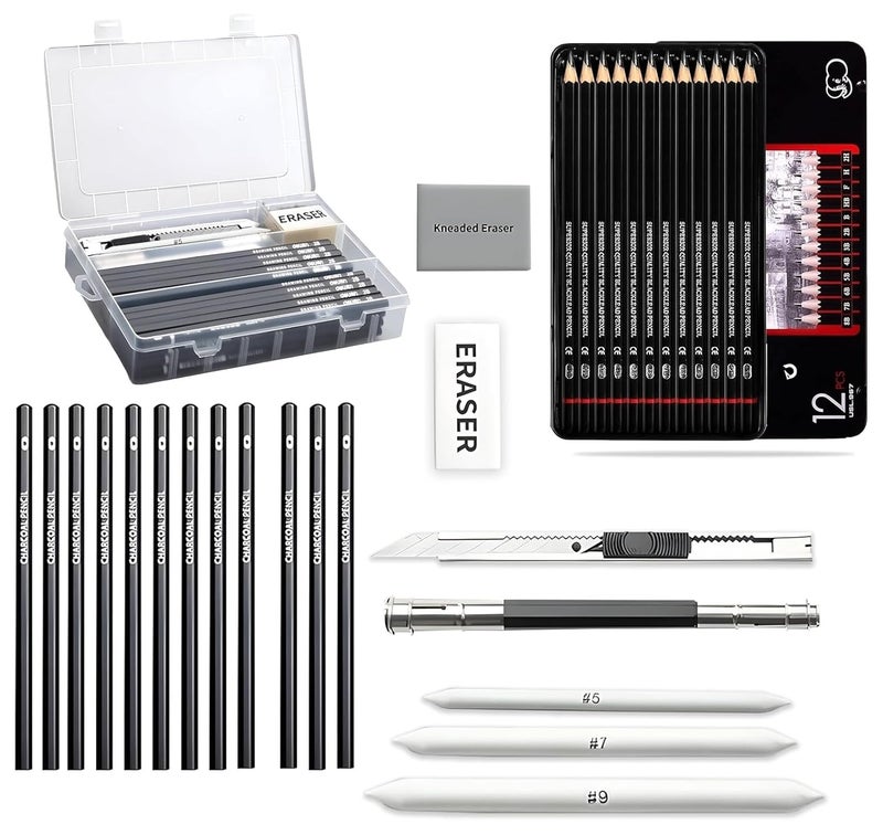DaKos Professional Sketching Set for Artists, Drawing Tool Kit for Beginners, Complete Sketching Pencil Set for Kids with Easy Carry Canvas Rolling Pouch & Storage Box (50 Pcs.) - Image 1