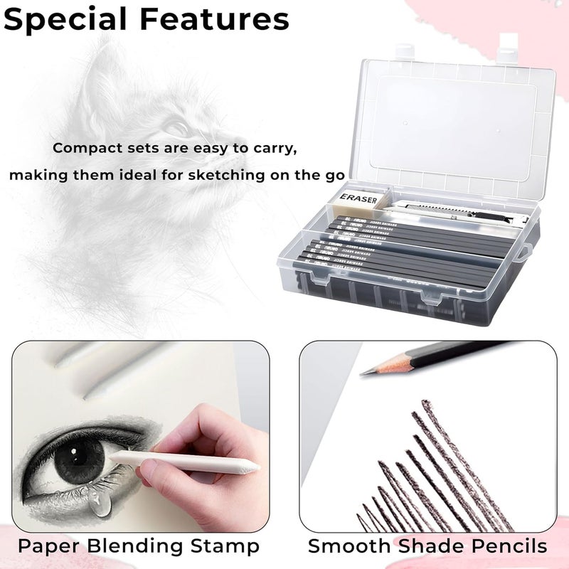 DaKos Professional Sketching Set for Artists, Drawing Tool Kit for Beginners, Complete Sketching Pencil Set for Kids with Easy Carry Canvas Rolling Pouch & Storage Box (50 Pcs.) - Image 4