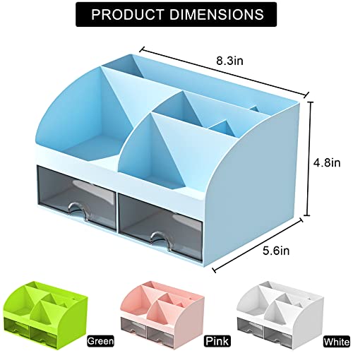 COMFYROOM Desk Organizer with 6 Compartments and 2 Drawers Plastic Makeup Organizer Pen Holder for Desktop Storage Desk Organization for School Home Office Supplies Blue - Image 3