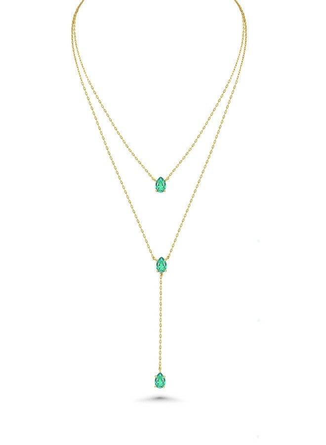 SNGIA Long 18K Gold Plated Blue Green Red Layered Pendant Necklace For Women (Emerald, Ruby, Seafoam, Sky, Sapphire), Dainty Birthstone Necklace, Statement Necklace Jewelry Gifts., Adjustable Chain - Image 1