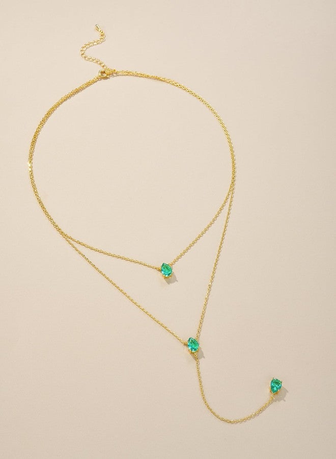 SNGIA Long 18K Gold Plated Blue Green Red Layered Pendant Necklace For Women (Emerald, Ruby, Seafoam, Sky, Sapphire), Dainty Birthstone Necklace, Statement Necklace Jewelry Gifts., Adjustable Chain - Image 3