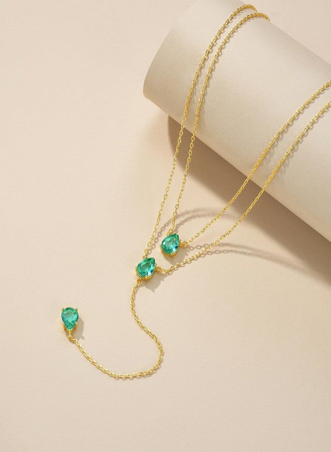 SNGIA Long 18K Gold Plated Blue Green Red Layered Pendant Necklace For Women (Emerald, Ruby, Seafoam, Sky, Sapphire), Dainty Birthstone Necklace, Statement Necklace Jewelry Gifts., Adjustable Chain - Image 4