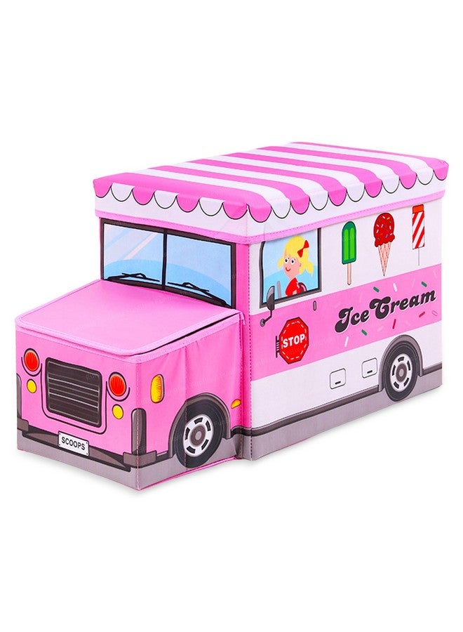 FunBlast Ottoman Storage Box - Ice-Cream Theme Muti-Functional Foldable Storage Box Basket Bin Organizer Stool for Kids, Storage Boxes for Toys for Kids (Pink2) - Image 1