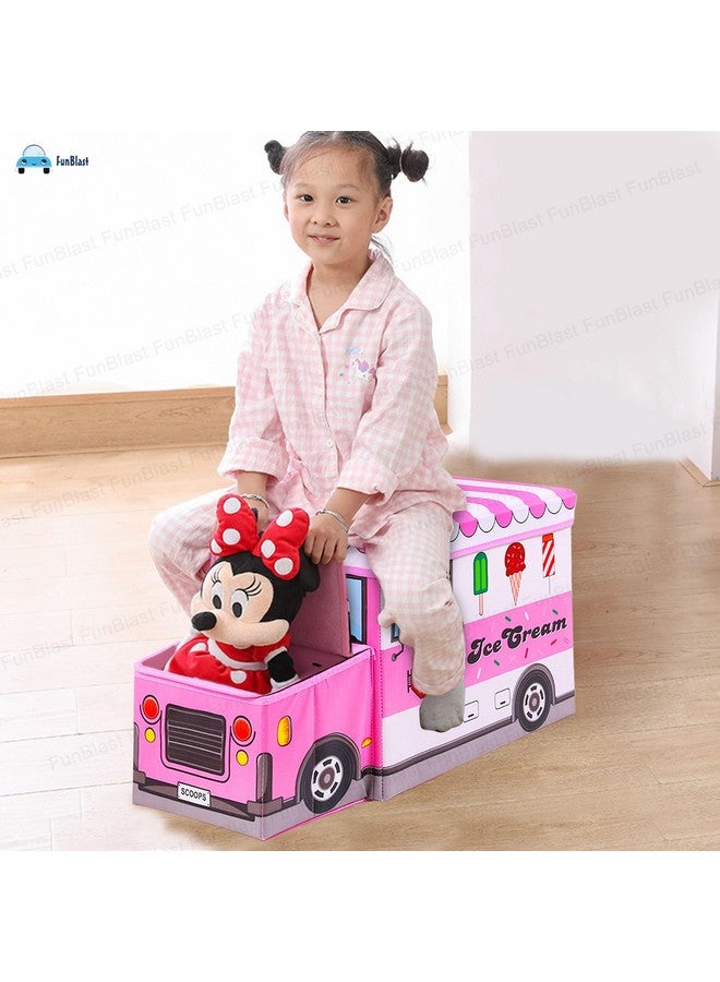 FunBlast Ottoman Storage Box - Ice-Cream Theme Muti-Functional Foldable Storage Box Basket Bin Organizer Stool for Kids, Storage Boxes for Toys for Kids (Pink2) - Image 4