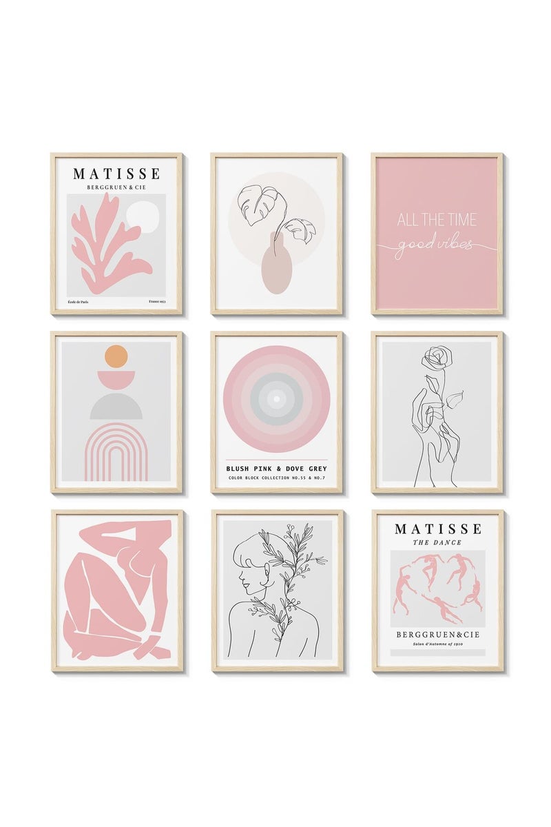 ARPEOTCY Pink and Grey Room Decor Posters - 9pcs Set - Image 1