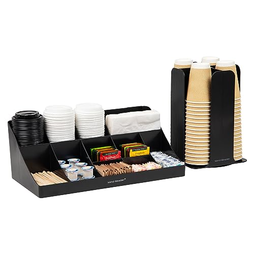 Mind Reader Cup Carousel and Condiment Organizer Set, Countertop Org, Coffee Bar, 7.75"L x 7.75"W x 11.5"H, 2 Pcs., Black - Image 1