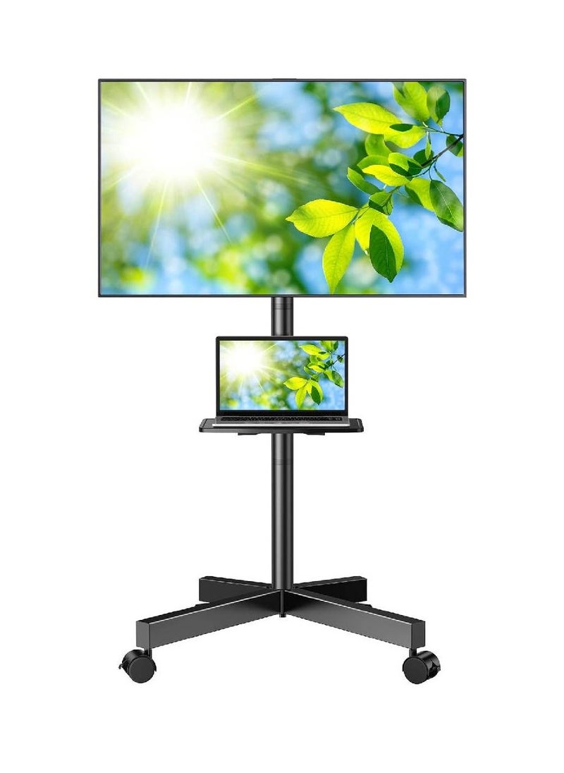 Universal Mobile TV Cart for 23-65 inch Flat Screen TVs up to 88 lbs, Portable Rolling Tilting TV Stand with Mount And Locking Wheels, Black Floor/Outdoor TV Stand with Shelf