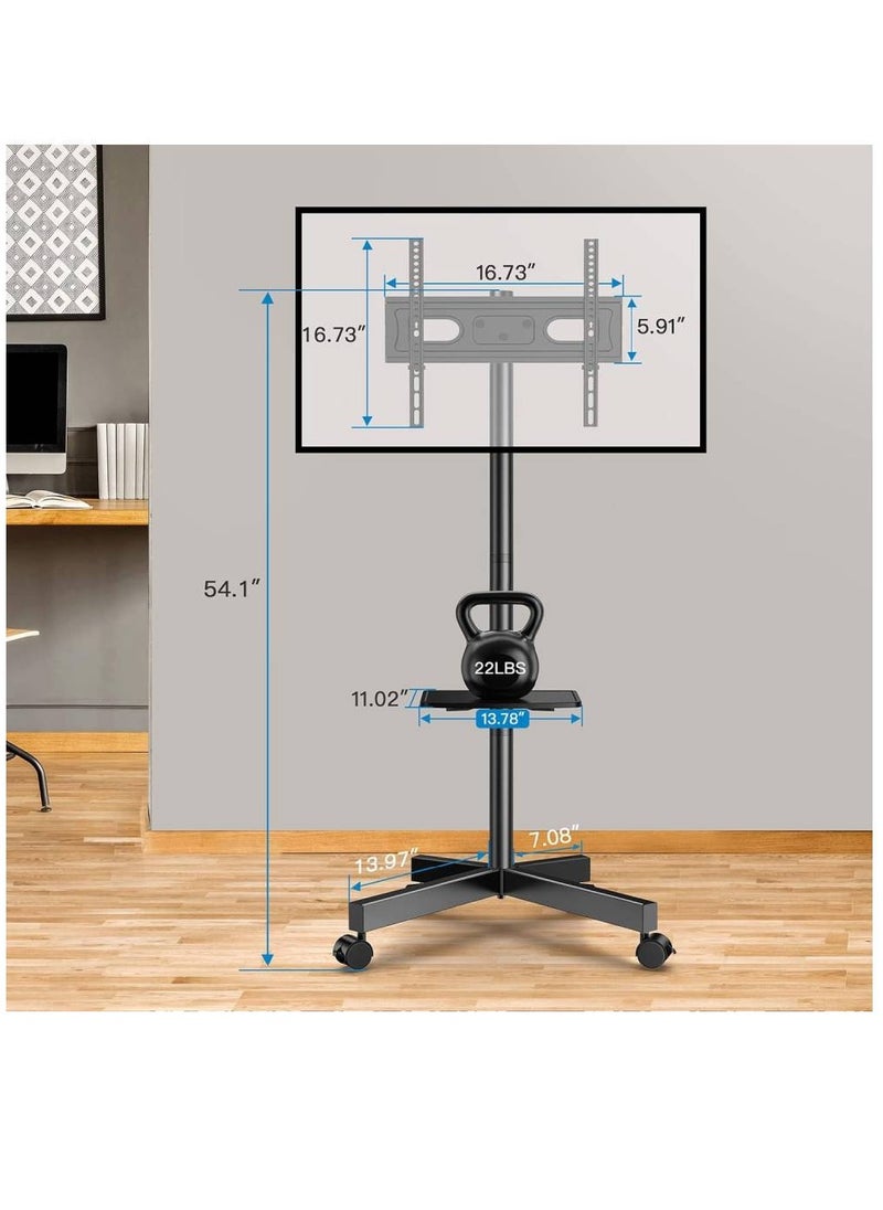 Universal Mobile TV Cart for 23-65 inch Flat Screen TVs up to 88 lbs, Portable Rolling Tilting TV Stand with Mount And Locking Wheels, Black Floor/Outdoor TV Stand with Shelf