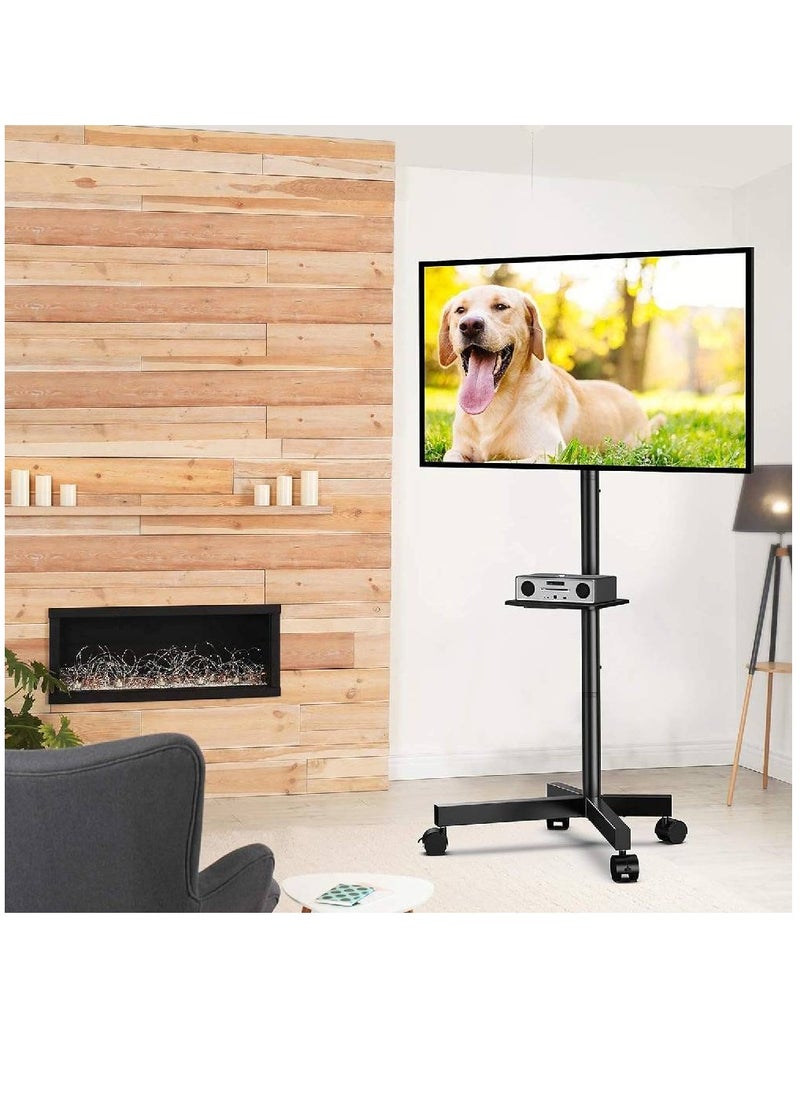 Universal Mobile TV Cart for 23-65 inch Flat Screen TVs up to 88 lbs, Portable Rolling Tilting TV Stand with Mount And Locking Wheels, Black Floor/Outdoor TV Stand with Shelf