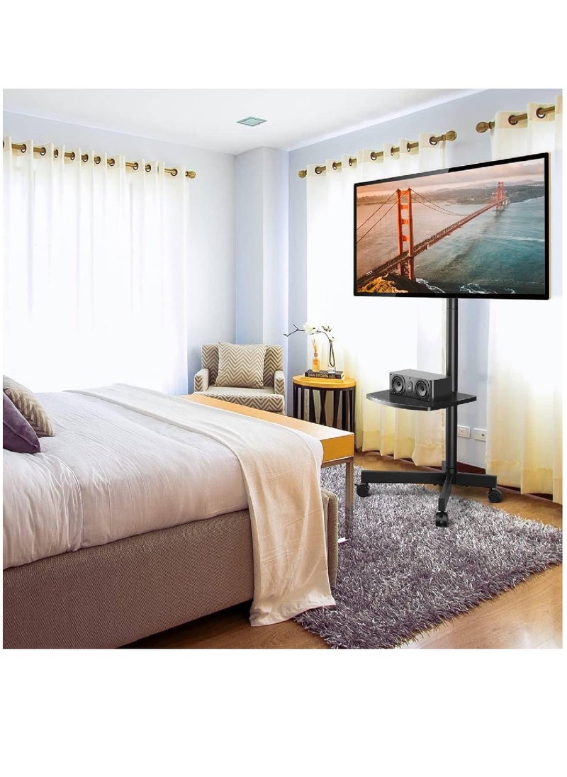 Universal Mobile TV Cart for 23-65 inch Flat Screen TVs up to 88 lbs, Portable Rolling Tilting TV Stand with Mount And Locking Wheels, Black Floor/Outdoor TV Stand with Shelf