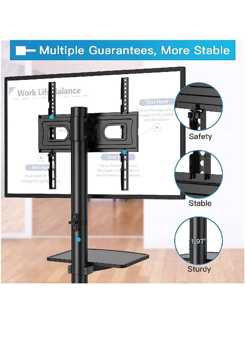 Universal Mobile TV Cart for 23-65 inch Flat Screen TVs up to 88 lbs, Portable Rolling Tilting TV Stand with Mount And Locking Wheels, Black Floor/Outdoor TV Stand with Shelf