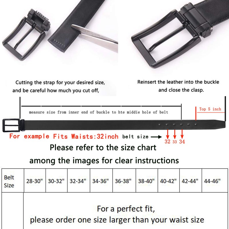 Weifert Men's Dress Belt Black Leather Belts for Jeans (34, Black2) - Image 2