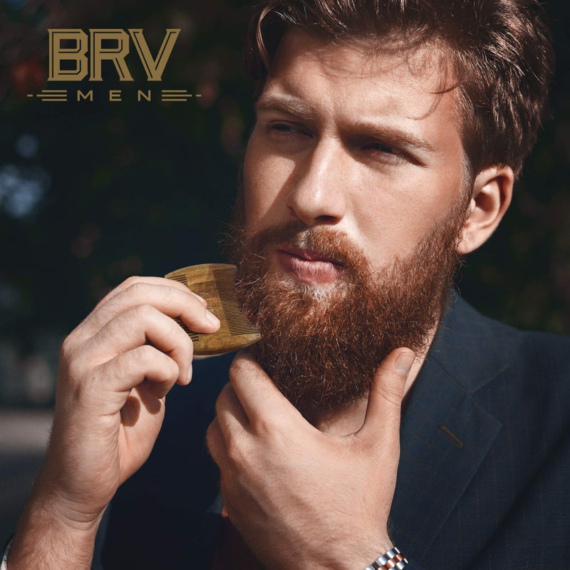 BRV MEN مشط لحية وشوارب للرجال من BRV، مصنوع من خشب الصندل الأخضر الطبيعي 100%، مشط لحية محمول مع حقيبة، مشط خشبي للرجال لجميع أنواع وأشكال الشعر واللحية - Image 3