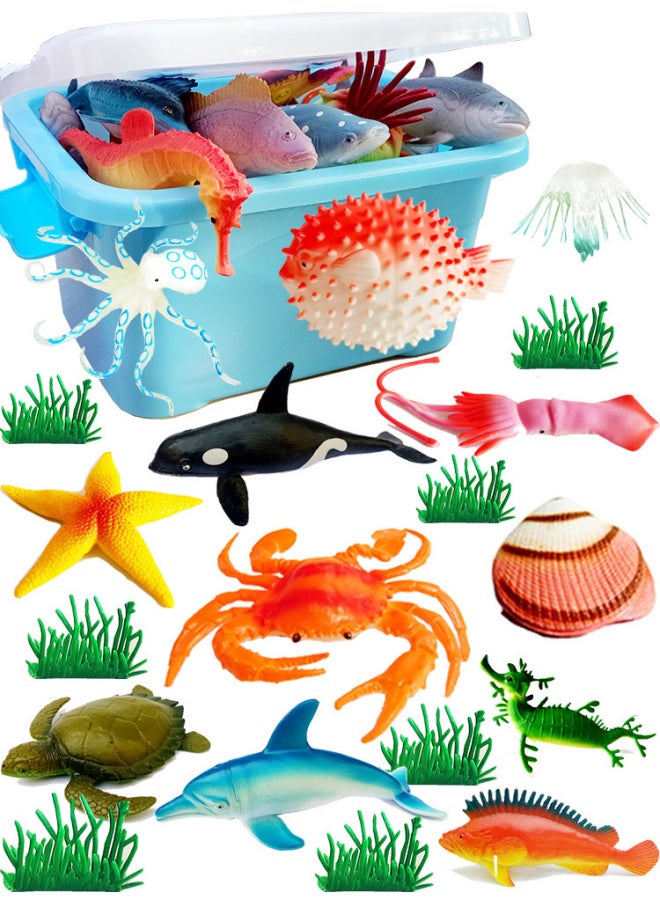 Generic - Applicable To Simulation Soft Rubber Static Marine Animal Model Children's Cognitive Toy Puffer Dolphin Shark Tropical Fish Big-Color:Big Ocean Package [send Tropical Fish To Send Storage Box] [hard]] - Image 1