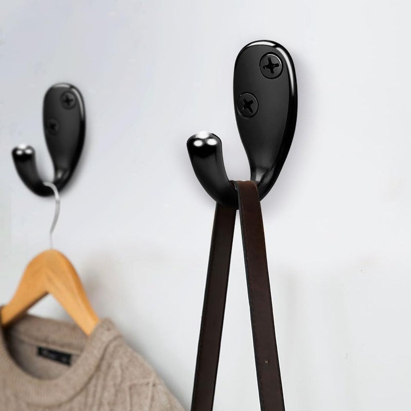 Wall Mounted Robe Hook, 5Pcs Single Prong Double Hole Coat Hooks for Bathroom Accessories, Black - Image 2