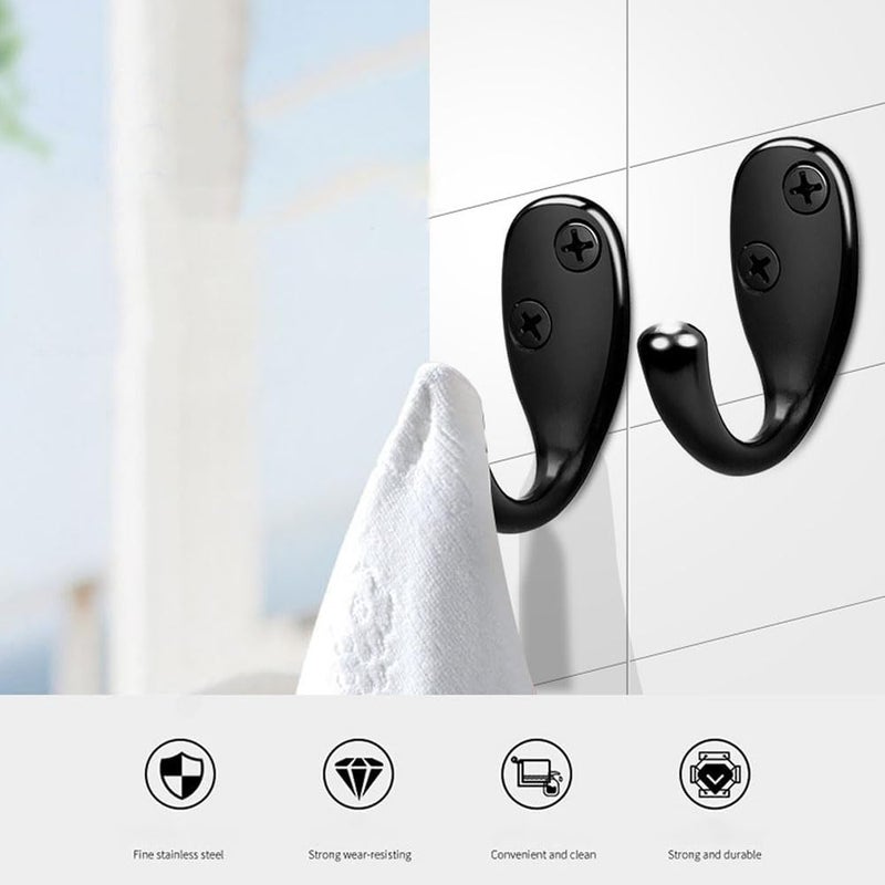 Wall Mounted Robe Hook, 5Pcs Single Prong Double Hole Coat Hooks for Bathroom Accessories, Black - Image 4